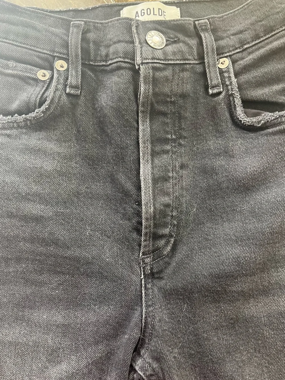 AGOLDE Riley Black High Rise Straight Crop Distressed Button Fly Jeans Size 24 - Picture 4 of 9